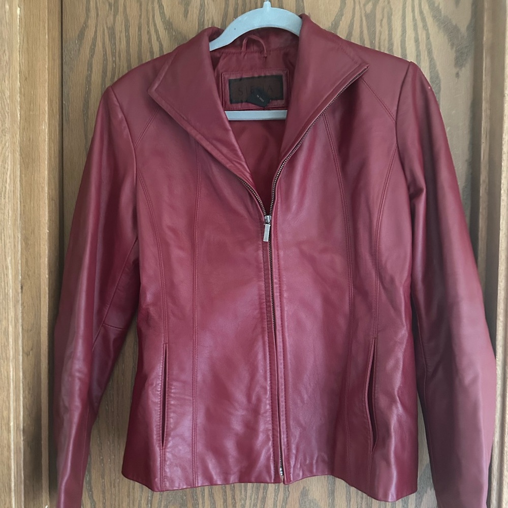 Elegant Red Leather Jacket for Women